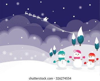 Christmas and new year background with snowman and Santa