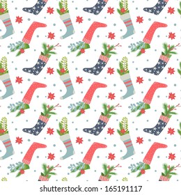 Christmas and New Year background with Christmas stockings. Seamless pattern for holiday design.