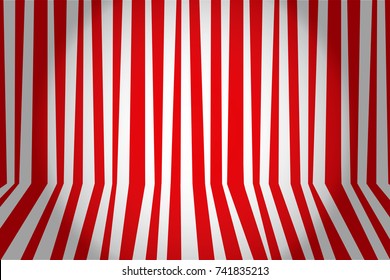 Christmas and new year background striped room in red and white. Vector illustration.