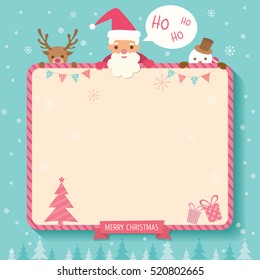 Christmas and New year background template decorated with ornaments around border frame.