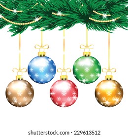 Christmas and New Year background with Christmas tree and Christmas decorations 
