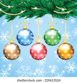 Christmas and New Year background with Christmas tree and Christmas decorations 