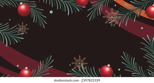 Christmas and New Year background with Christmas tree branches and Christmas balls.