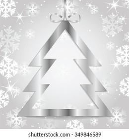 Christmas and New Year background with Christmas tree and snowflakes. Poster for New Year with Christmas decorations