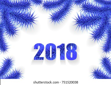 Christmas or New Year background with tree branch blue on white
