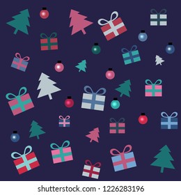 Christmas and new year background with Christmas trees gifts Christmas balls