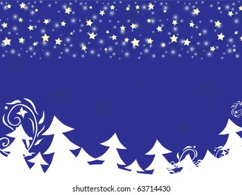 christmas and new year background with trees, stars and space for text