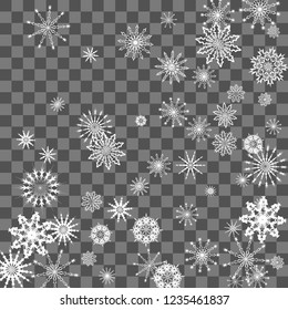 Christmas and New Year background vector with falling white snowflakes. Well suited for a Christmas card, banner or poster. EPS 10