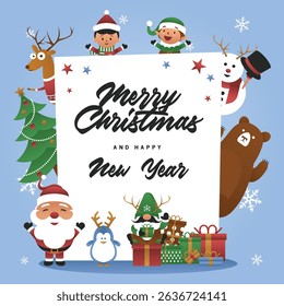 Christmas and new year background vector illustration with cute christmas character by tulangbercabang studio