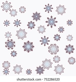 Christmas and New Year background vector with falling snowflakes. The effect of decorating snowflakes. Winter vacation. Well suited for a Christmas card, banner or poster. EPS 10