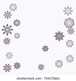 Christmas and New Year background vector with falling snowflakes. The effect of decorating snowflakes. Winter vacation. Well suited for a Christmas card, banner or poster. EPS 10