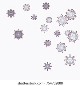 Christmas and New Year background vector with falling snowflakes. The effect of decorating snowflakes. Winter vacation. Well suited for a Christmas card, banner or poster. EPS 10