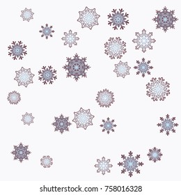 Christmas and New Year background vector with falling snowflakes. The effect of decorating snowflakes. Winter vacation. Well suited for a Christmas card, banner or poster. EPS 10