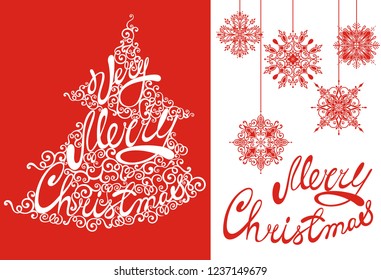 Christmas and New Year background with winter lsnowflakes, christmas tree