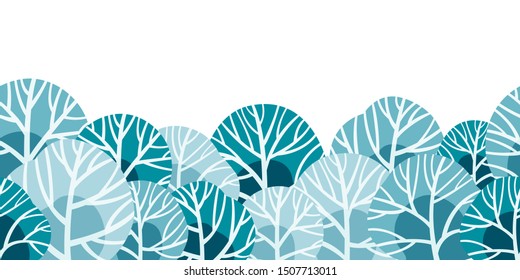 Christmas and New Year background of winter snow laden trees. Seamless horizontal vector pattern