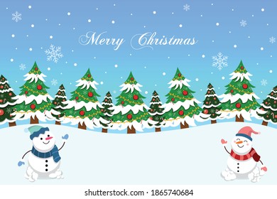 Christmas and New Year background with winter landscape.For posters, Banners,Christmas card.Vector illustration	
