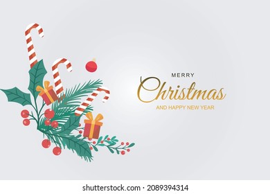 Christmas and New Year background, Winter holiday composition, Greeting card, banner, poster, vector illustration.