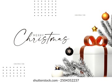 Christmas and New Year background. Winter halftone decoration. Gold and snow. Fir tree branch with toys and snowflakes