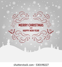 Christmas and New Year  background with winter landscape with snowflakes vector Illustration eps 10