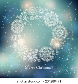 Christmas and New Year background, Christmas wreath made from snowflakes, vector illustration