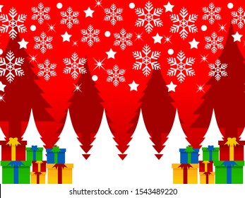 Christmas and New Year background. Xmas pine fir lush tree. Candy cane from cookies, golden gifts box. Glass Balls hanging on ribbon. Bright Winter holiday composition. Greeting card, banner, poster