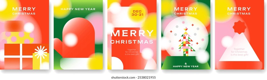 Navidades y fondos de Nuevo año con efecto de desenfoque y Elementos simples. Ideal para publicidad, saludos, invitaciones, Anuncios y otros proyectos de Navidades. Diseño moderno para la temporada navideña.