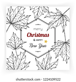 Christmas and New Year backgrounds and greeting card. with flower and leaf hand drawn illustration.