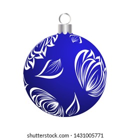 Christmas New Year Ball. Blue With Silver Design. Vector Illustration.
