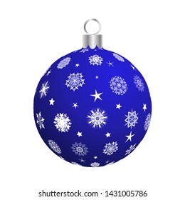 Christmas New Year Ball. Blue With Silver Design. Vector Illustration.