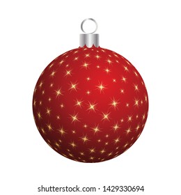 Christmas (New Year) Ball. Red With Gold Design. Vector Illustration.