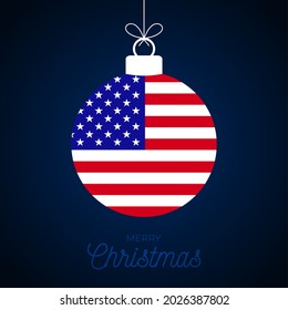 Christmas new year ball with usa flag. Greeting card Vector illustration. Merry Christmas Ball with Flag isolated on white background