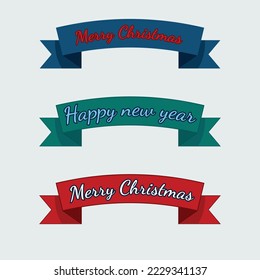 Christmas New Year banner. A set of New Year's labels. New Year's Day with an inscription. Ribbon