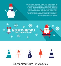 Christmas and New Year banner set. Santa Claus, Holiday celebration theme. Modern flat style. Vector illustration