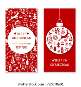 Christmas and New Year banners with hand drawn holiday elements. Vector illustration. Can be used as a card or web banner