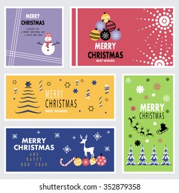 Christmas and New Year Banners Set - Vector Illustration, Graphic Design. Collection Of Greeting Cards. For Web, Websites, Print, Presentation Templates, Mobile Applications And Promotional Materials