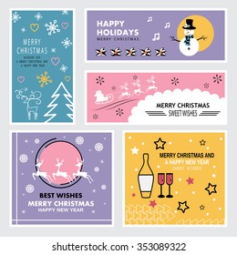 Christmas and New Year Banners Set - Vector Illustration, Graphic Design. Collection Of Greeting Cards. For Web, Websites, Print, Presentation Templates, Mobile Applications And Promotional Materials