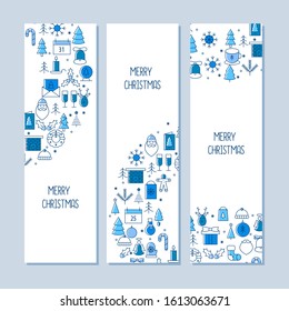 Christmas and New Year banners, thin line elements , vector illustration.