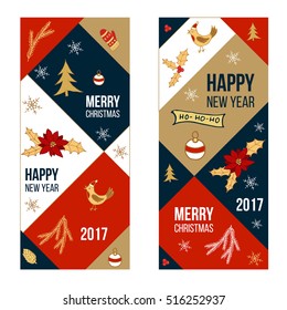 Christmas and New Year banners, vector illustration.