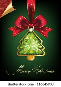 Christmas and New Year. A beautiful Christmas tree, diamond, bow. Christmas background.