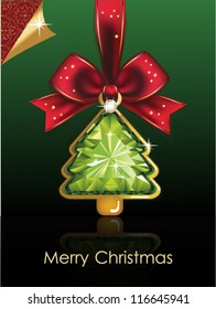 Christmas and New Year. A beautiful Christmas tree, diamond, bow. Christmas background.