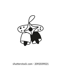 Christmas or new year bells. Vector outline doodle black and white design. 