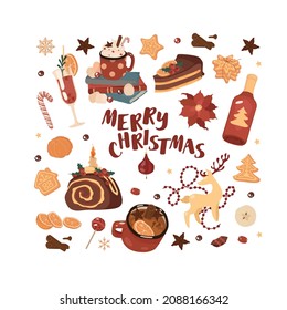 Weihnachten, New Year Big Set. Feier, Party, Einziger, farbiger Vektorgrafik-Bestandteil auf weißem Hintergrund. 