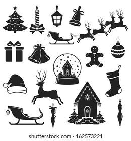 Christmas and New Year black icons set. vector illustration