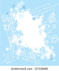 Christmas and New Year blue background with hand drawn illustrations