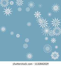 Christmas and New Year blue vector background with white snowflakes. Well suited for a Christmas card, banner or poster. EPS 10