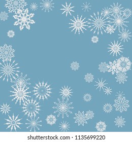 Christmas and New Year blue vector background with white snowflakes. Well suited for a Christmas card, banner or poster. EPS 10