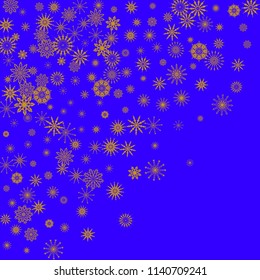 Christmas and New Year blue vector background with golden snowflakes. The effect of decorating snowflakes. The winter vacation. Well suited for a Christmas card, banner or poster. EPS 10