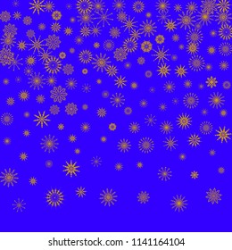 Christmas and New Year blue vector background with golden snowflakes. The effect of decorating snowflakes. The winter vacation. Well suited for a Christmas card, banner or poster. EPS 10