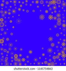 Christmas and New Year blue vector background with golden snowflakes. The effect of decorating snowflakes. The winter vacation. Well suited for a Christmas card, banner or poster. EPS 10