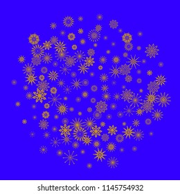 Christmas and New Year blue vector background with golden snowflakes. The effect of decorating snowflakes. The winter vacation. Well suited for a Christmas card, banner or poster. EPS 10
